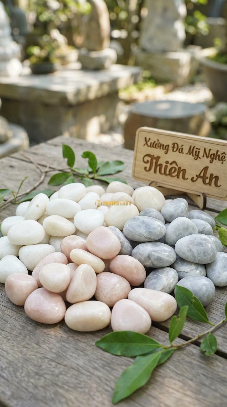 Sỏi Mix 3. Trắng quay, Hồng quay, Ghi xám quay Tỉ lệ (50, 30, 20). Size 3-5cm