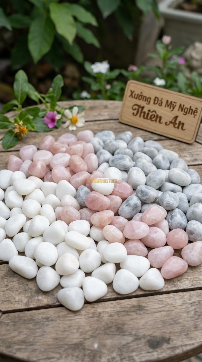 Sỏi Mix 3. Trắng quay, Hồng quay, Ghi xám quay Tỉ lệ (60, 25, 15). Size 7-9mm