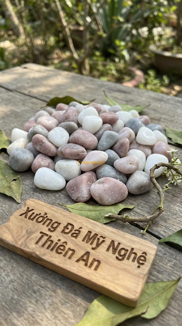 Sỏi Mix 3. Trắng quay, Hồng quay, Ghi xám quay Tỉ lệ (60, 25, 15). Size 1-2cm