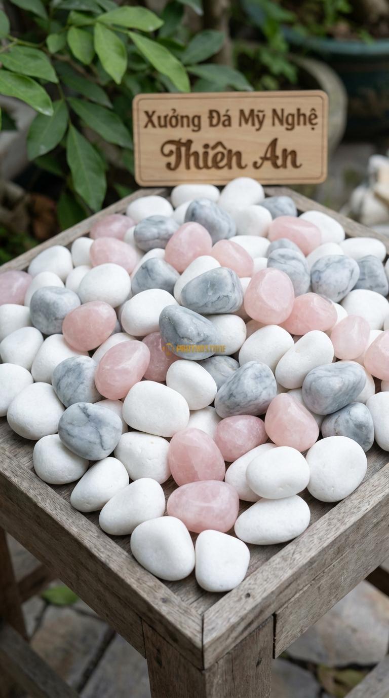 Sỏi Mix 3. Trắng quay, Hồng quay, Ghi xám quay Tỉ lệ (60, 25, 15). Size 3-5cm