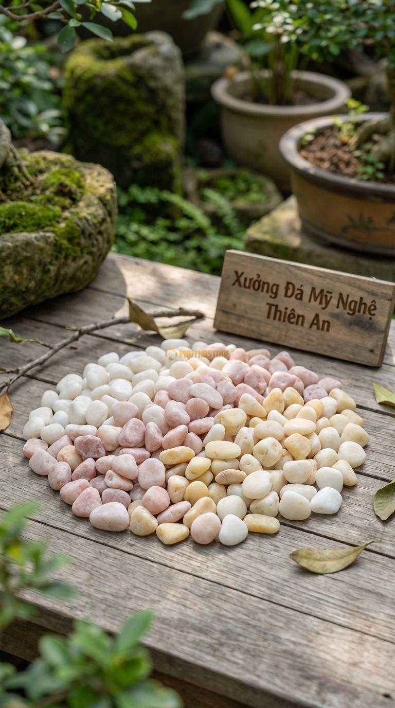 Sỏi Mix 3. Trắng quay, Hồng quay, Vàng quay Tỉ lệ (40, 35, 25). Size 3-5mm