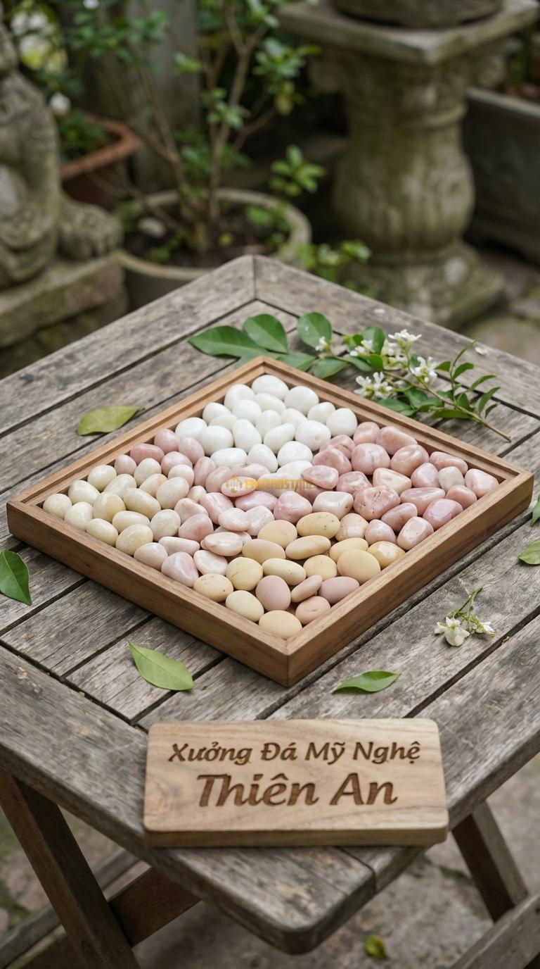 Sỏi Mix 3. Trắng quay, Hồng quay, Vàng quay Tỉ lệ (40, 35, 25). Size 7-9mm