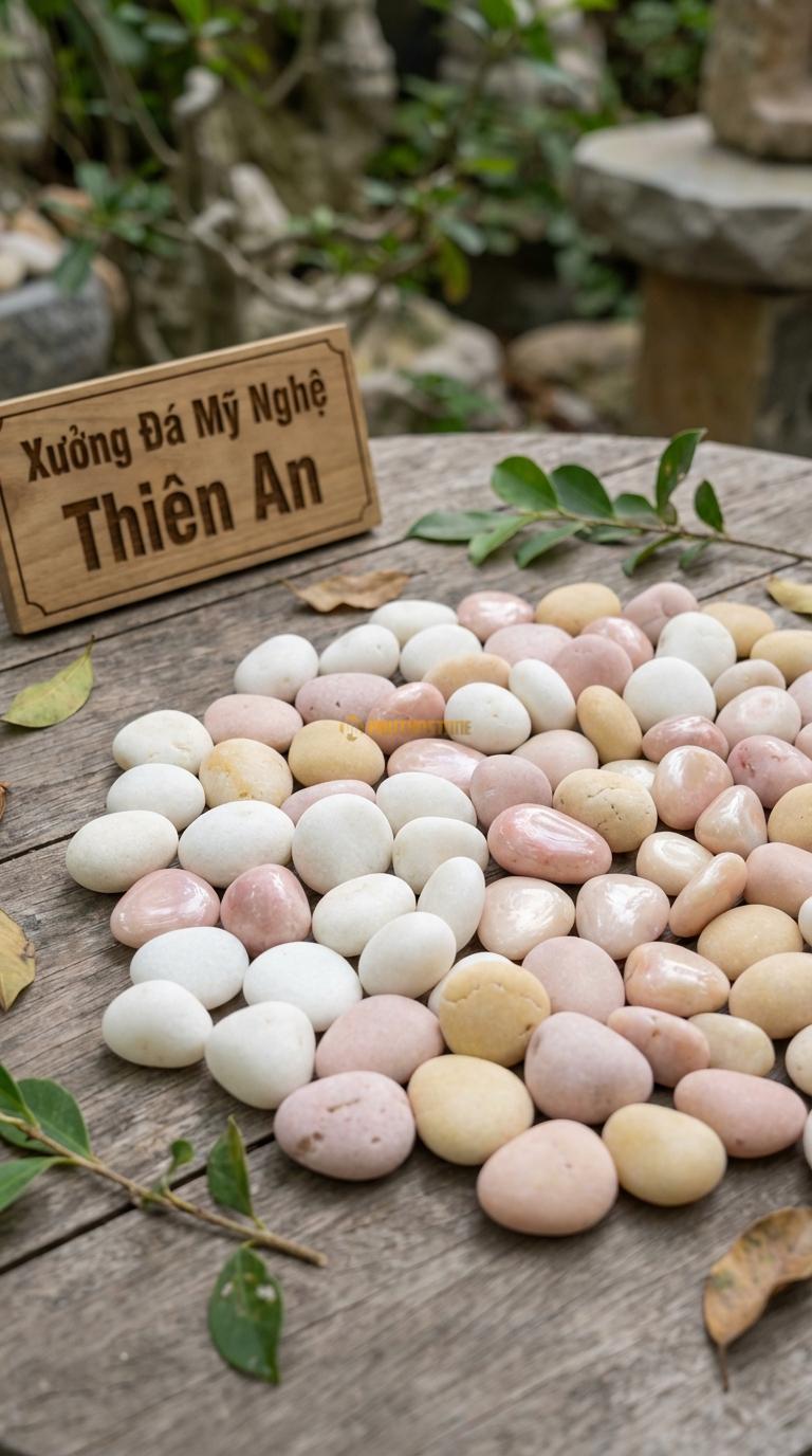 Sỏi Mix 3. Trắng quay, Hồng quay, Vàng quay Tỉ lệ (40, 35, 25). Size 3-5cm
