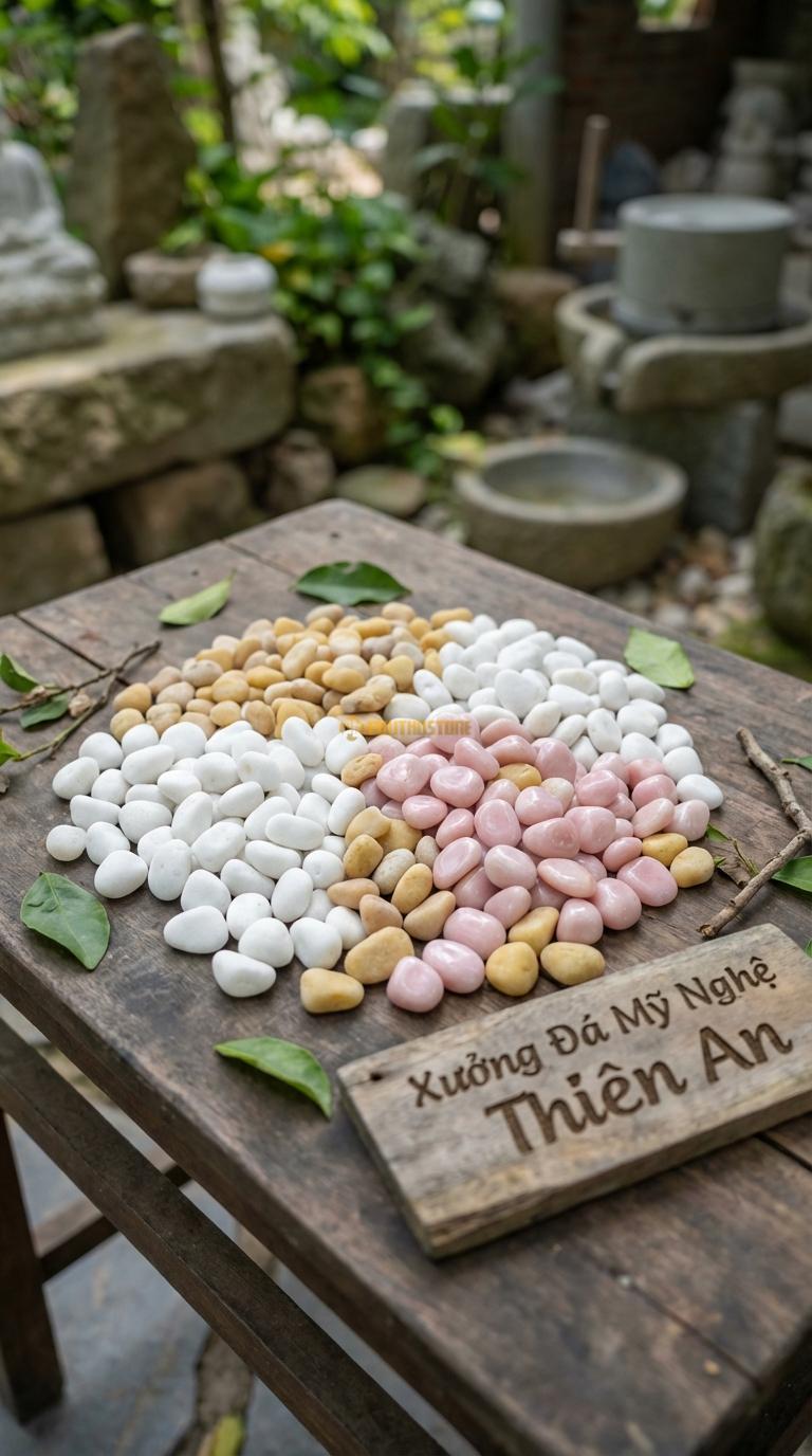 Sỏi Mix 3. Trắng quay, Hồng quay, Vàng quay Tỉ lệ (45, 30, 25). Size 3-5mm
