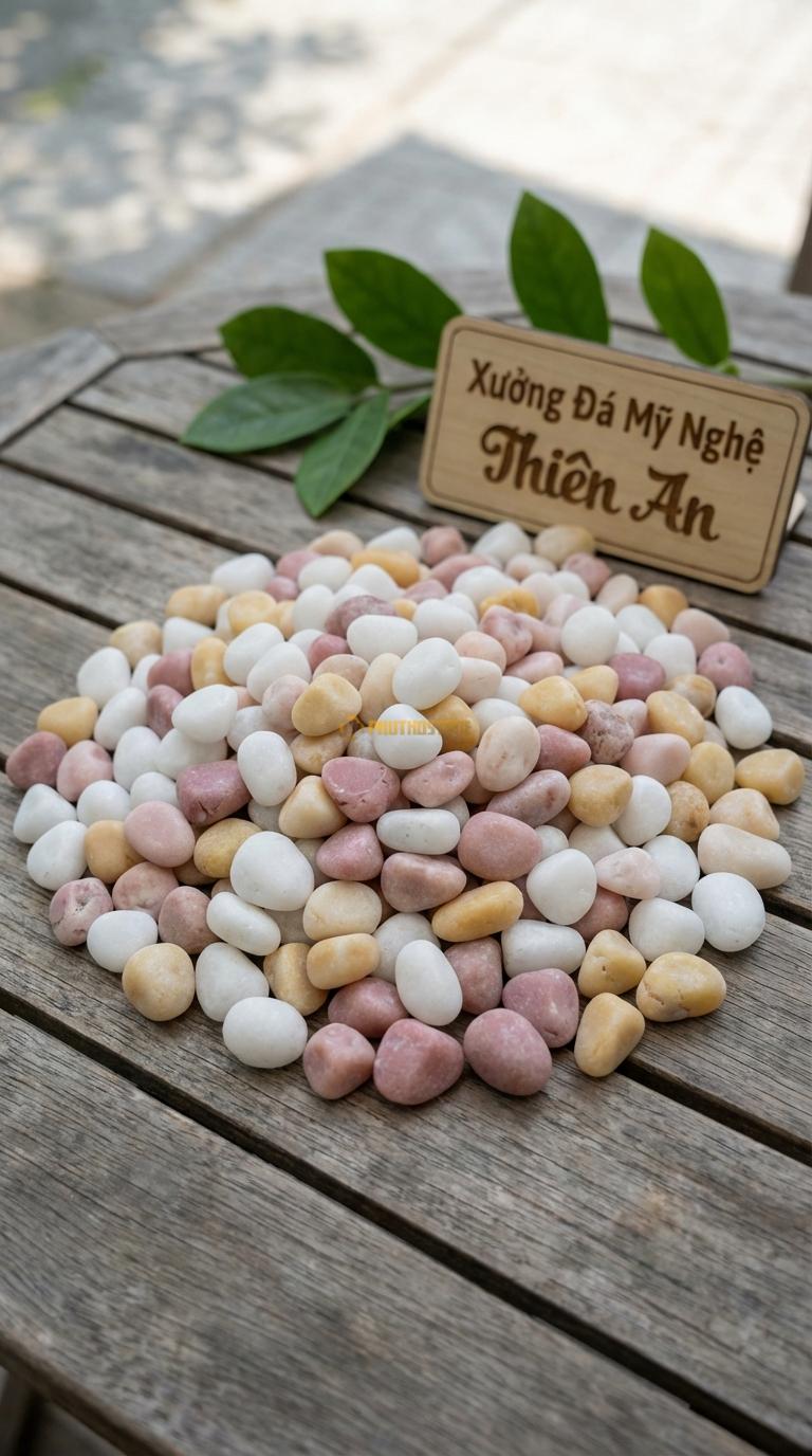 Sỏi Mix 3. Trắng quay, Hồng quay, Vàng quay Tỉ lệ (45, 30, 25). Size 7-9mm