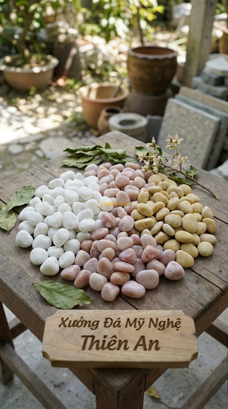 Sỏi Mix 3. Trắng quay, Hồng quay, Vàng quay Tỉ lệ (45, 30, 25). Size 2-3cm