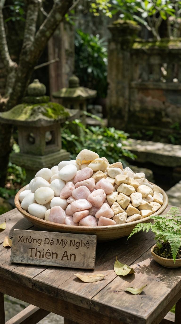 Sỏi Mix 3. Trắng quay, Hồng quay, Vàng quay Tỉ lệ (45, 30, 25). Size 3-5cm