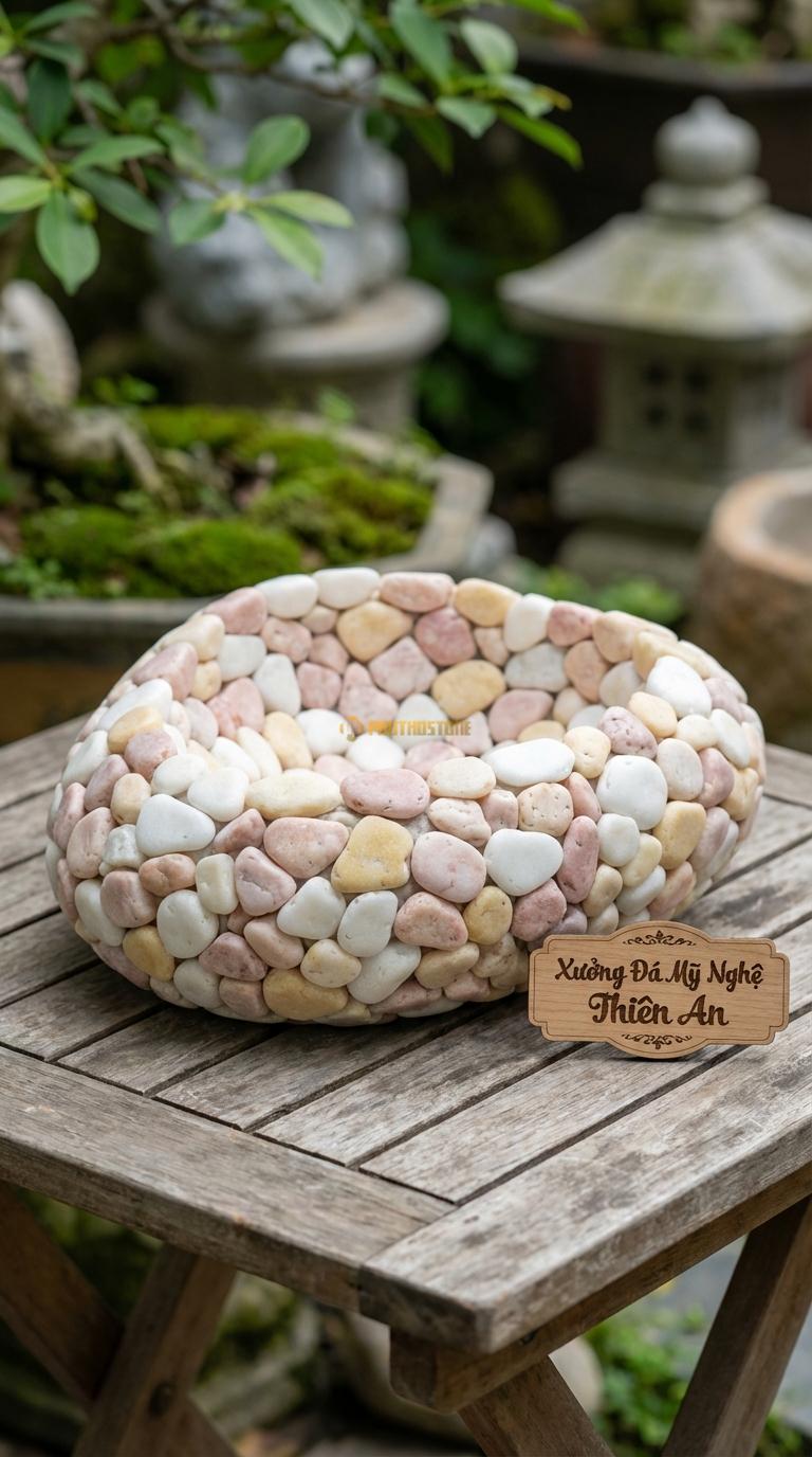 Sỏi Mix 3. Trắng quay, Hồng quay, Vàng quay Tỉ lệ (50, 30, 20). Size 2-3cm