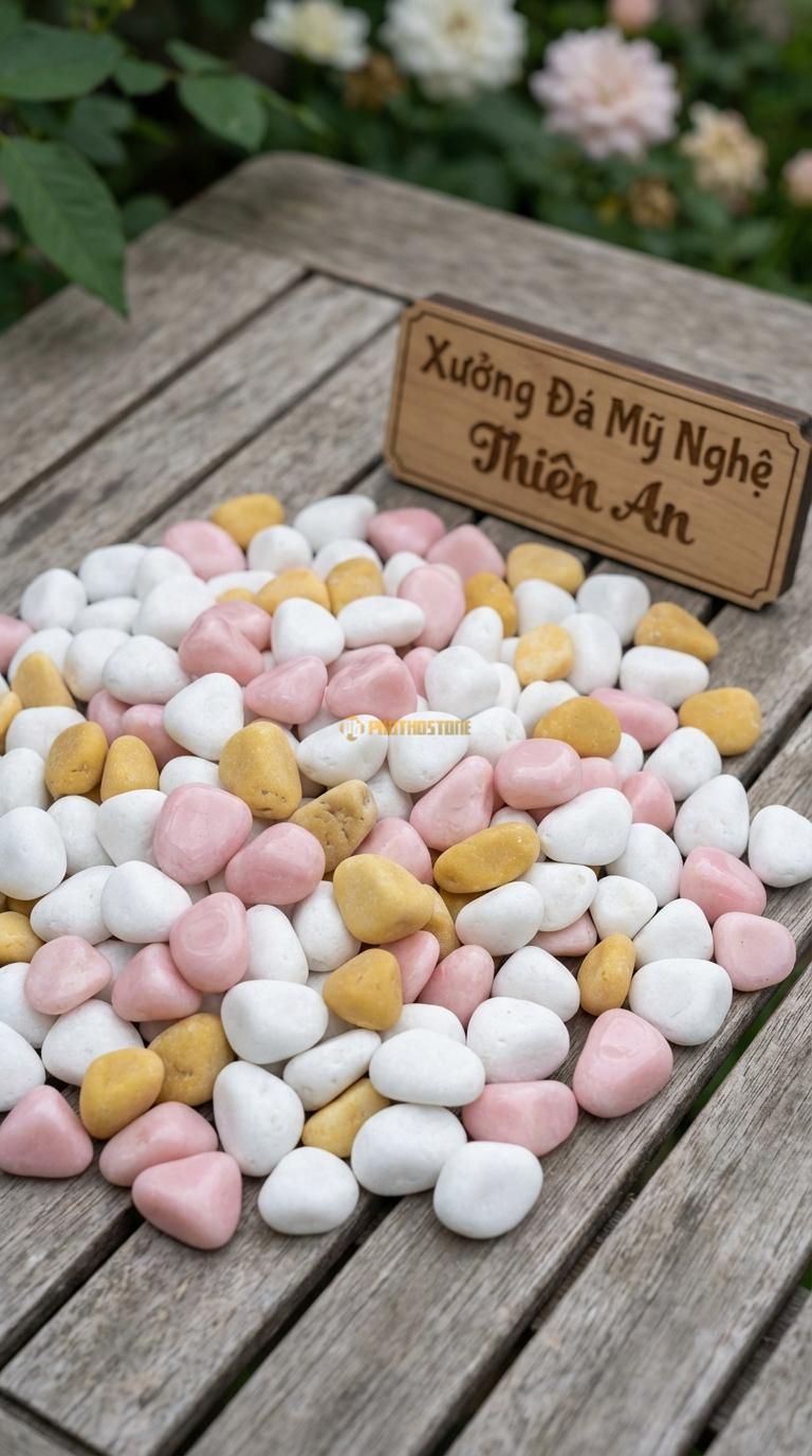 Sỏi Mix 3. Trắng quay, Hồng quay, Vàng quay Tỉ lệ (60, 25, 15). Size 3-5mm