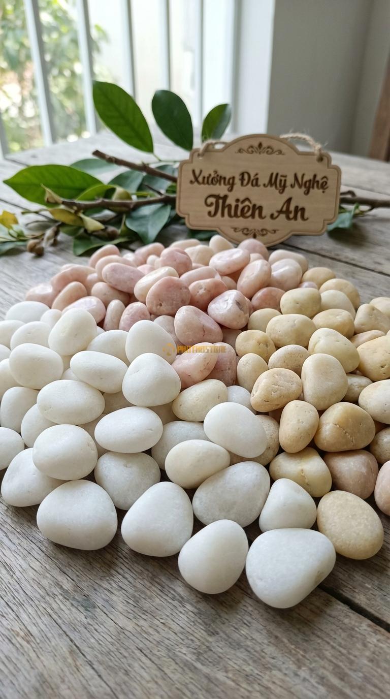 Sỏi Mix 3. Trắng quay, Hồng quay, Vàng quay Tỉ lệ (60, 25, 15). Size 7-9mm