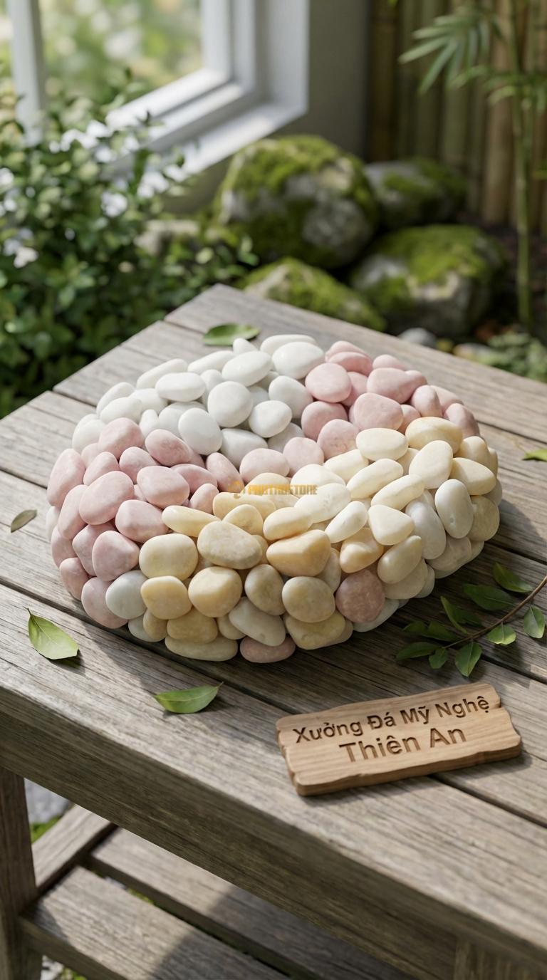 Sỏi Mix 3. Trắng quay, Hồng quay, Vàng quay Tỉ lệ (60, 25, 15). Size 2-3cm