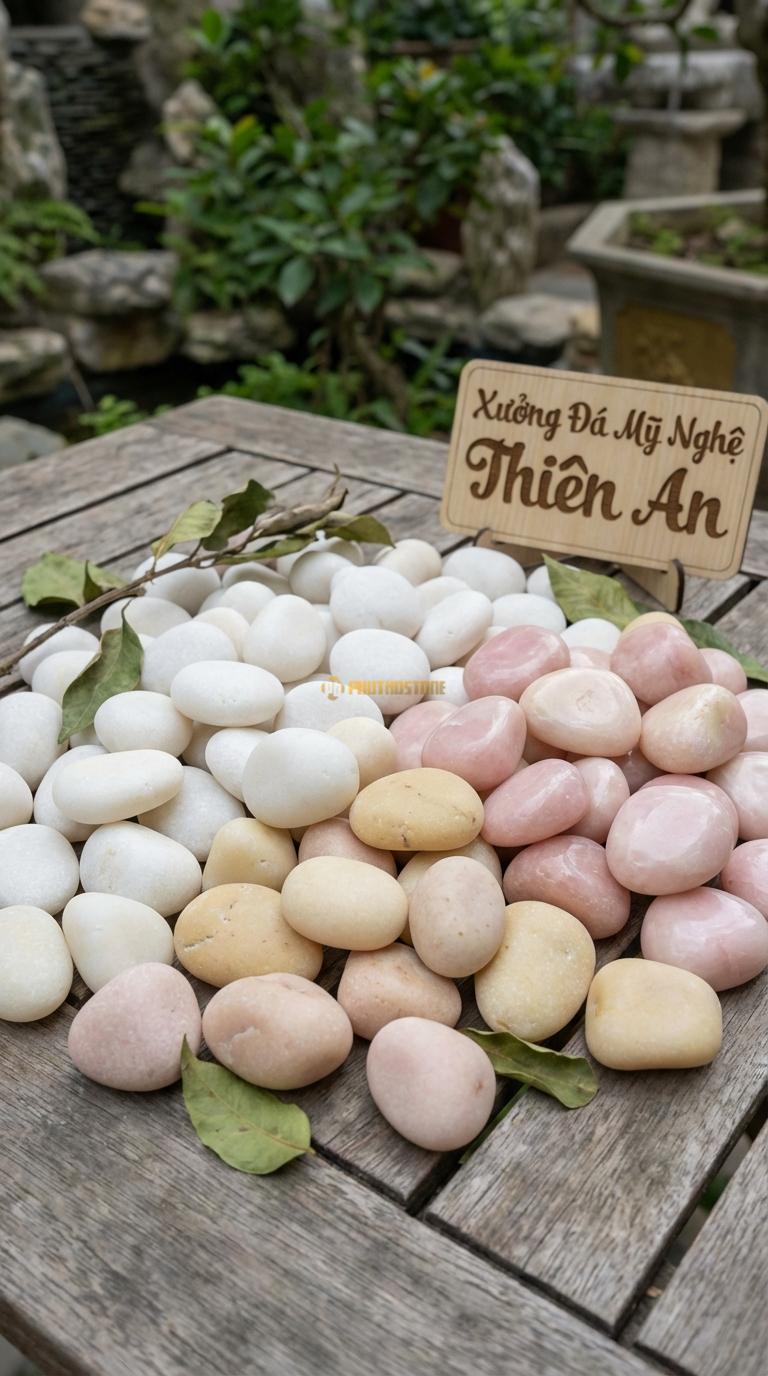 Sỏi Mix 3. Trắng quay, Hồng quay, Vàng quay Tỉ lệ (60, 25, 15). Size 3-5cm