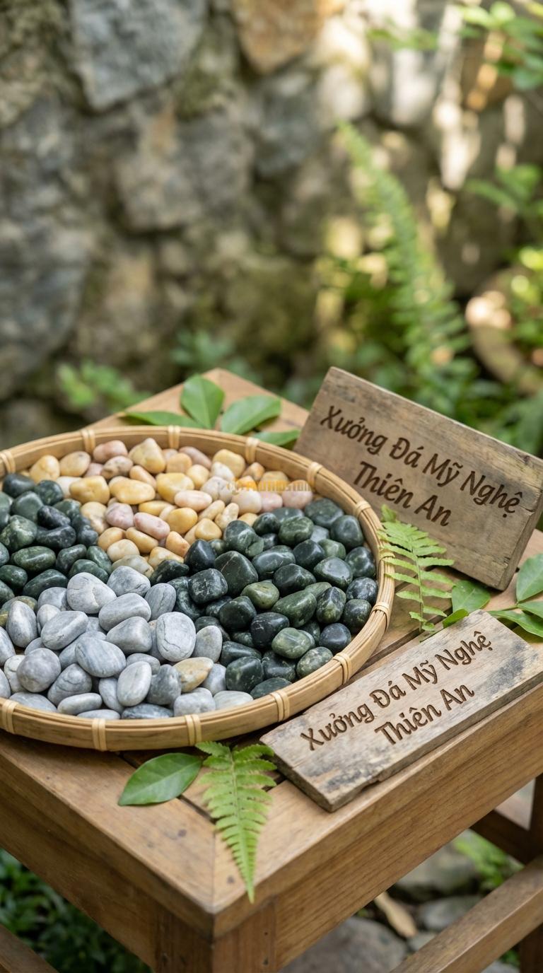 Sỏi Mix 3. Xanh rêu, Ghi xám quay, Vàng quay Tỉ lệ (50, 30, 20). Size 3-5mm