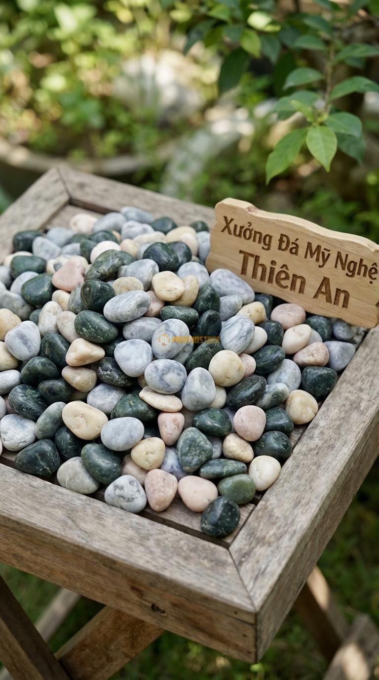 Sỏi Mix 3. Xanh rêu, Ghi xám quay, Vàng quay Tỉ lệ (50, 30, 20). Size 7-9mm