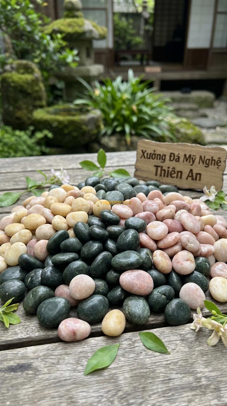 Sỏi Mix 3. Xanh rêu, Hồng quay, Vàng quay Tỉ lệ (40, 35, 25). Size 3-5mm
