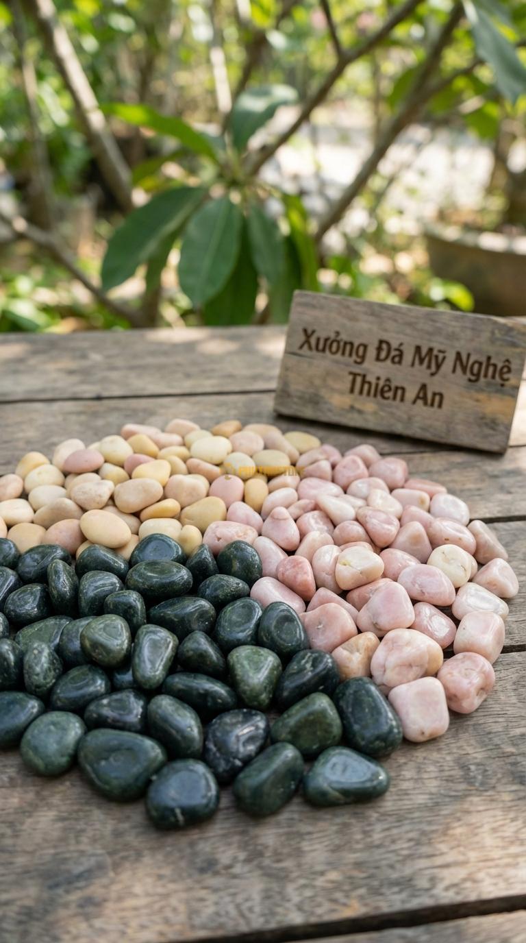 Sỏi Mix 3. Xanh rêu, Hồng quay, Vàng quay Tỉ lệ (45, 30, 25). Size 3-5mm