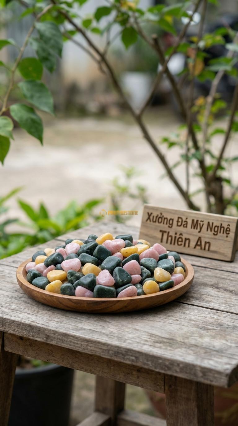Sỏi Mix 3. Xanh rêu, Hồng quay, Vàng quay Tỉ lệ (50, 30, 20). Size 3-5mm