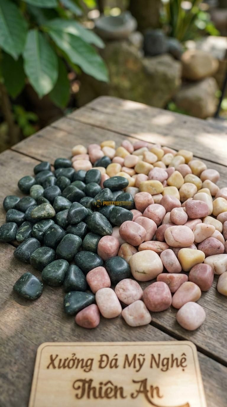 Sỏi Mix 3. Xanh rêu, Hồng quay, Vàng quay Tỉ lệ (60, 25, 15). Size 3-5mm