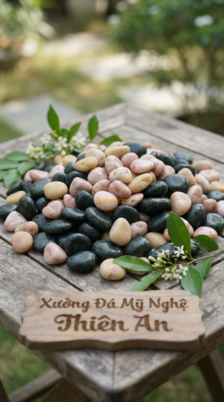 Sỏi Mix 3. Xanh rêu, Hồng quay, Vàng quay Tỉ lệ (60, 25, 15). Size 7-9mm