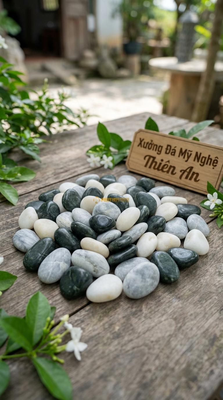 Sỏi Mix 3. Xanh rêu, Trắng quay, Ghi xám quay Tỉ lệ (45, 30, 25). Size 3-5mm