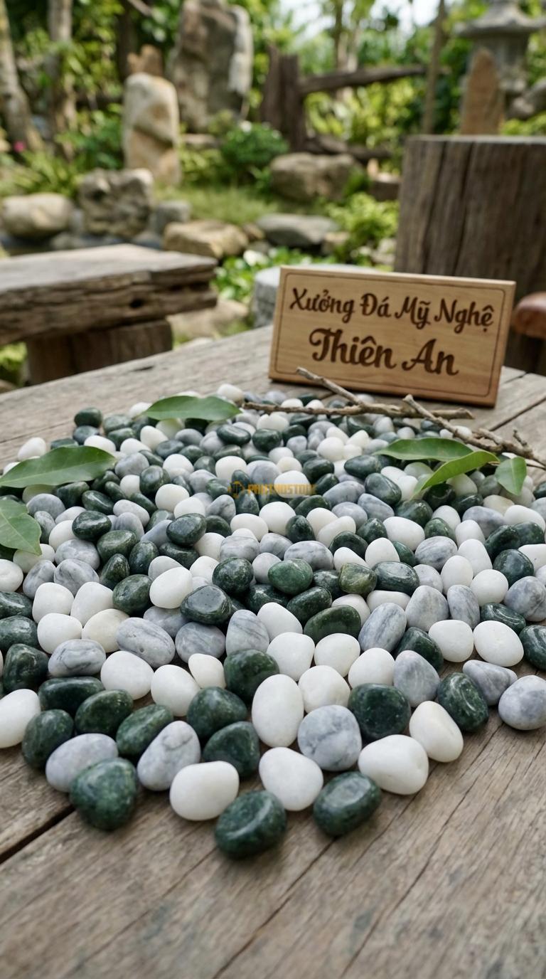 Sỏi Mix 3. Xanh rêu, Trắng quay, Ghi xám quay Tỉ lệ (50, 30, 20). Size 3-5mm