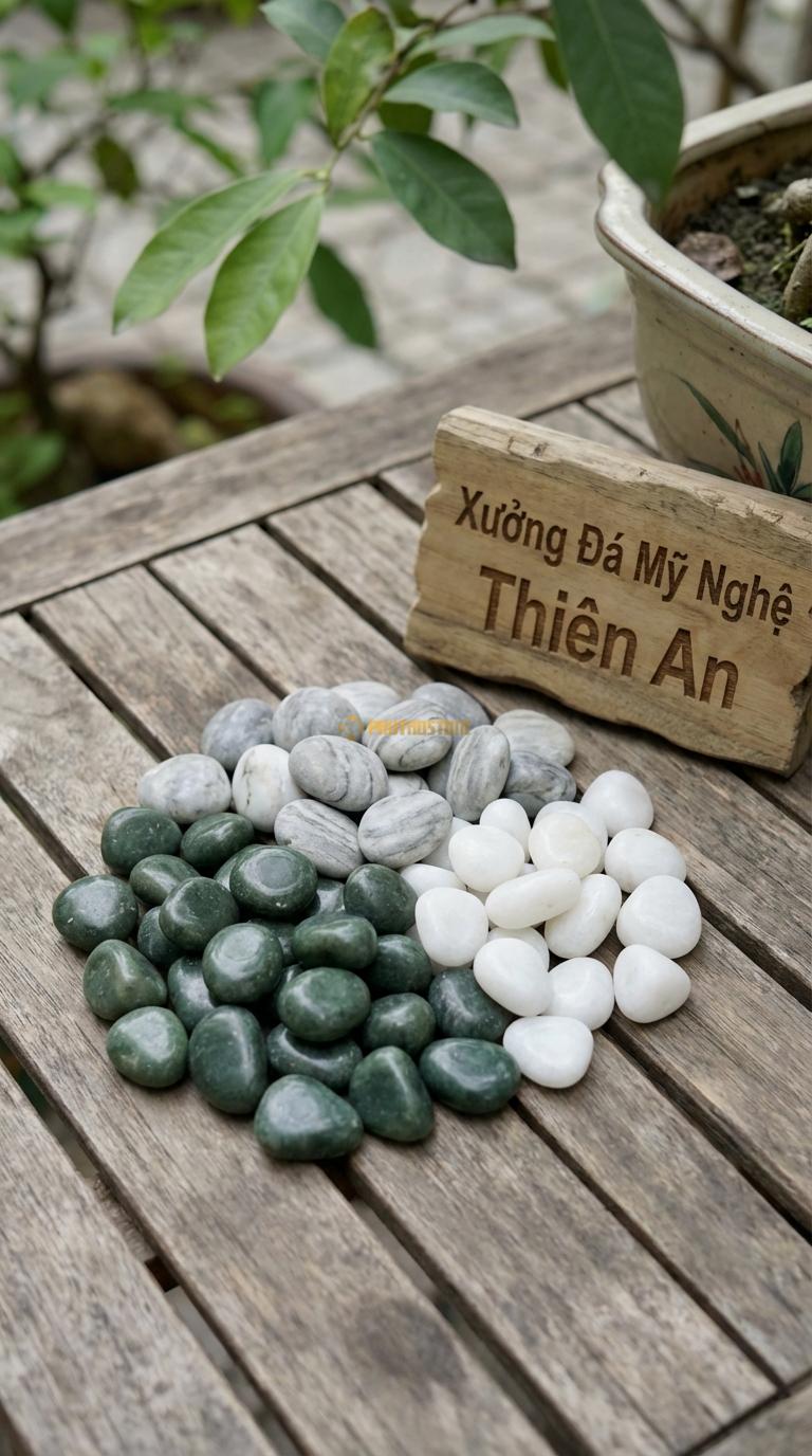 Sỏi Mix 3. Xanh rêu, Trắng quay, Ghi xám quay Tỉ lệ (60, 25, 15). Size 3-5mm