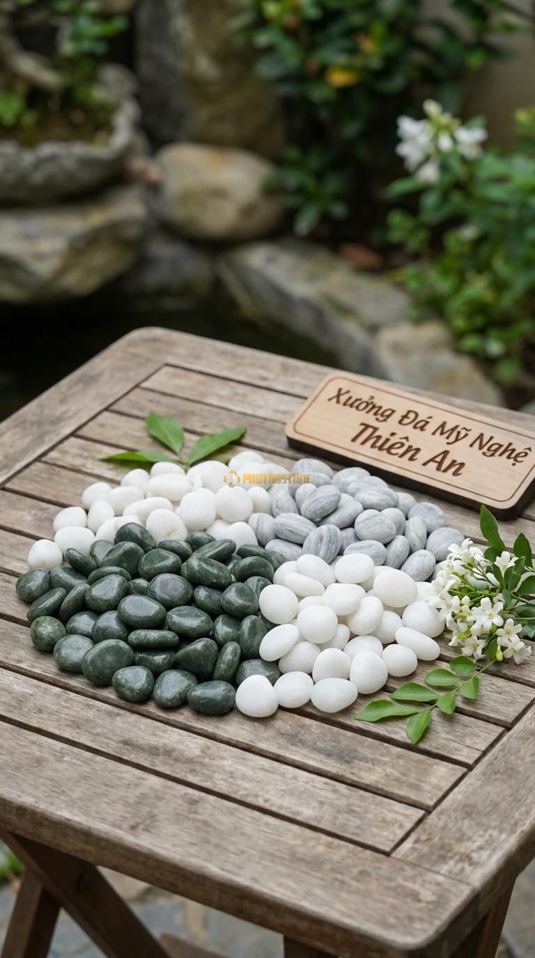 Sỏi Mix 3. Xanh rêu, Trắng quay, Ghi xám quay Tỉ lệ (60, 25, 15). Size 7-9mm