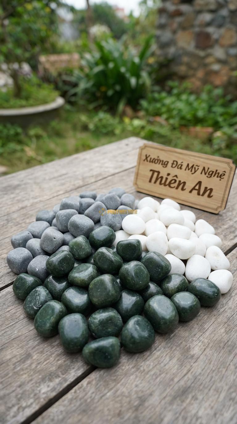 Sỏi Mix 3. Xanh rêu, Trắng quay, Ghi xám quay Tỉ lệ (60, 25, 15). Size 2-3cm