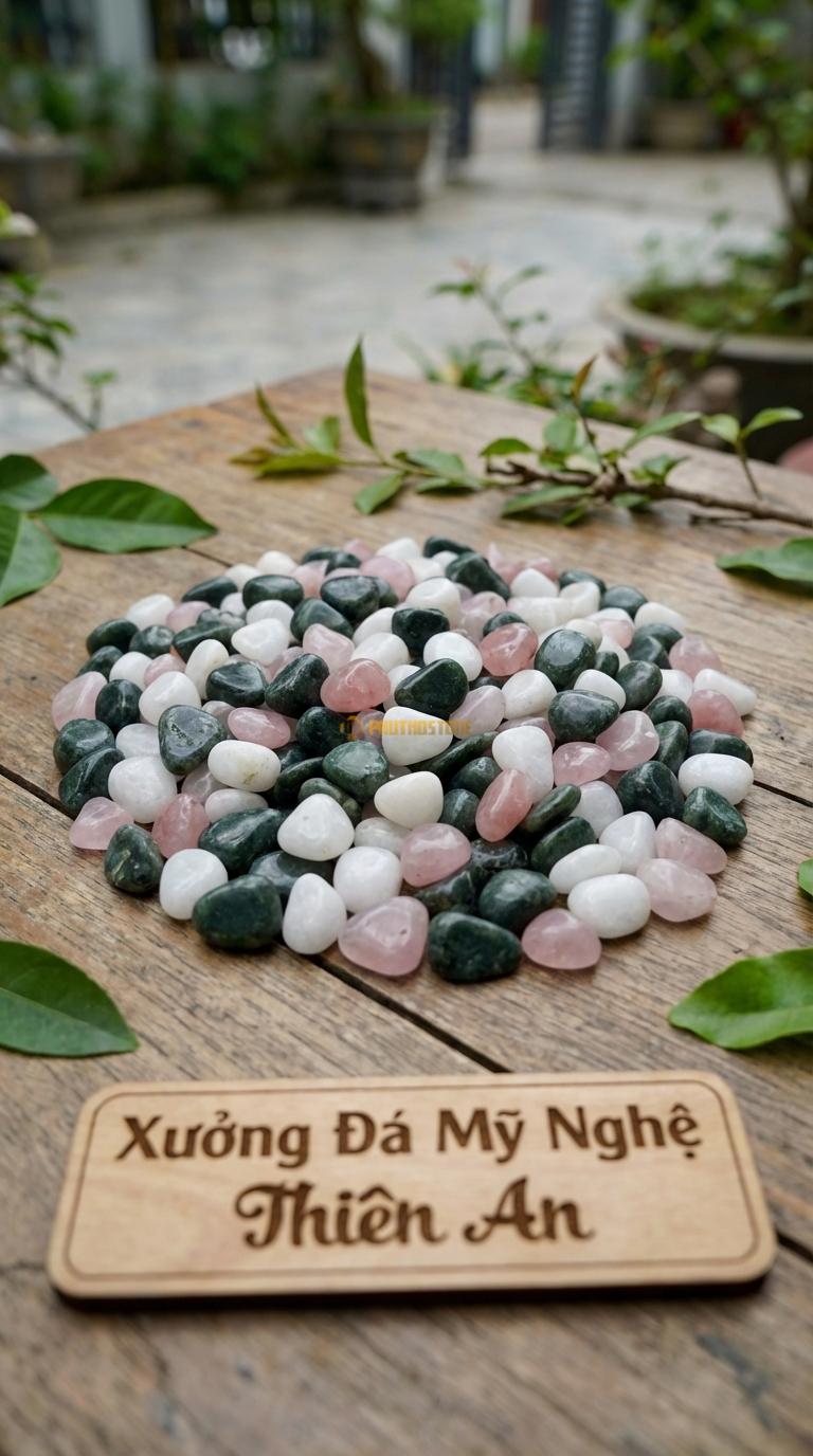 Sỏi Mix 3. Xanh rêu, Trắng quay, Hồng quay Tỉ lệ (40, 35, 25). Size 3-5mm
