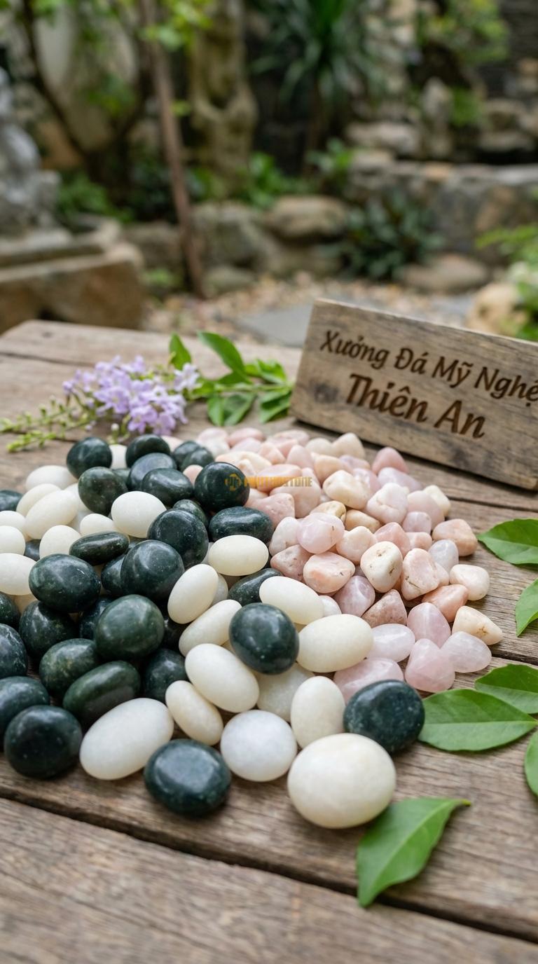Sỏi Mix 3. Xanh rêu, Trắng quay, Hồng quay Tỉ lệ (45, 30, 25). Size 3-5mm