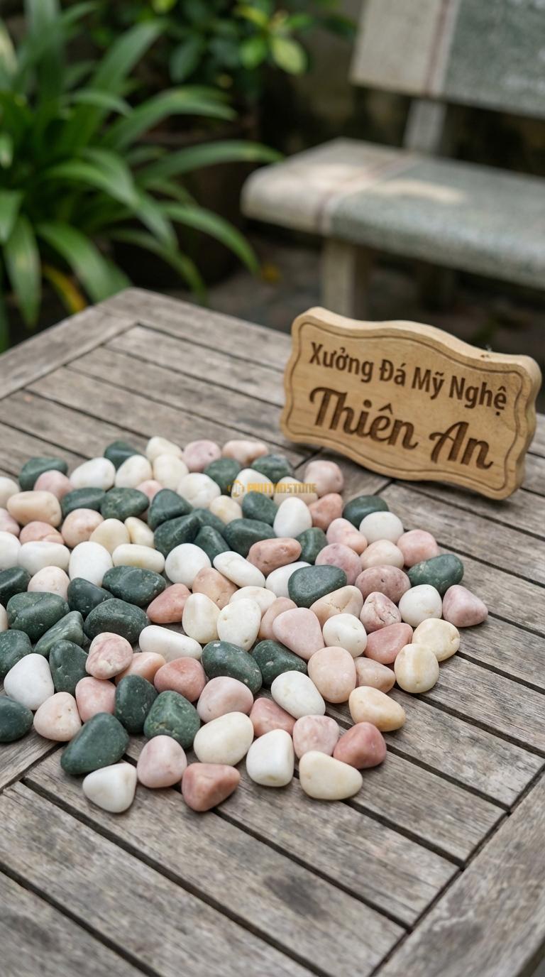 Sỏi Mix 3. Xanh rêu, Trắng quay, Hồng quay Tỉ lệ (45, 30, 25). Size 7-9mm