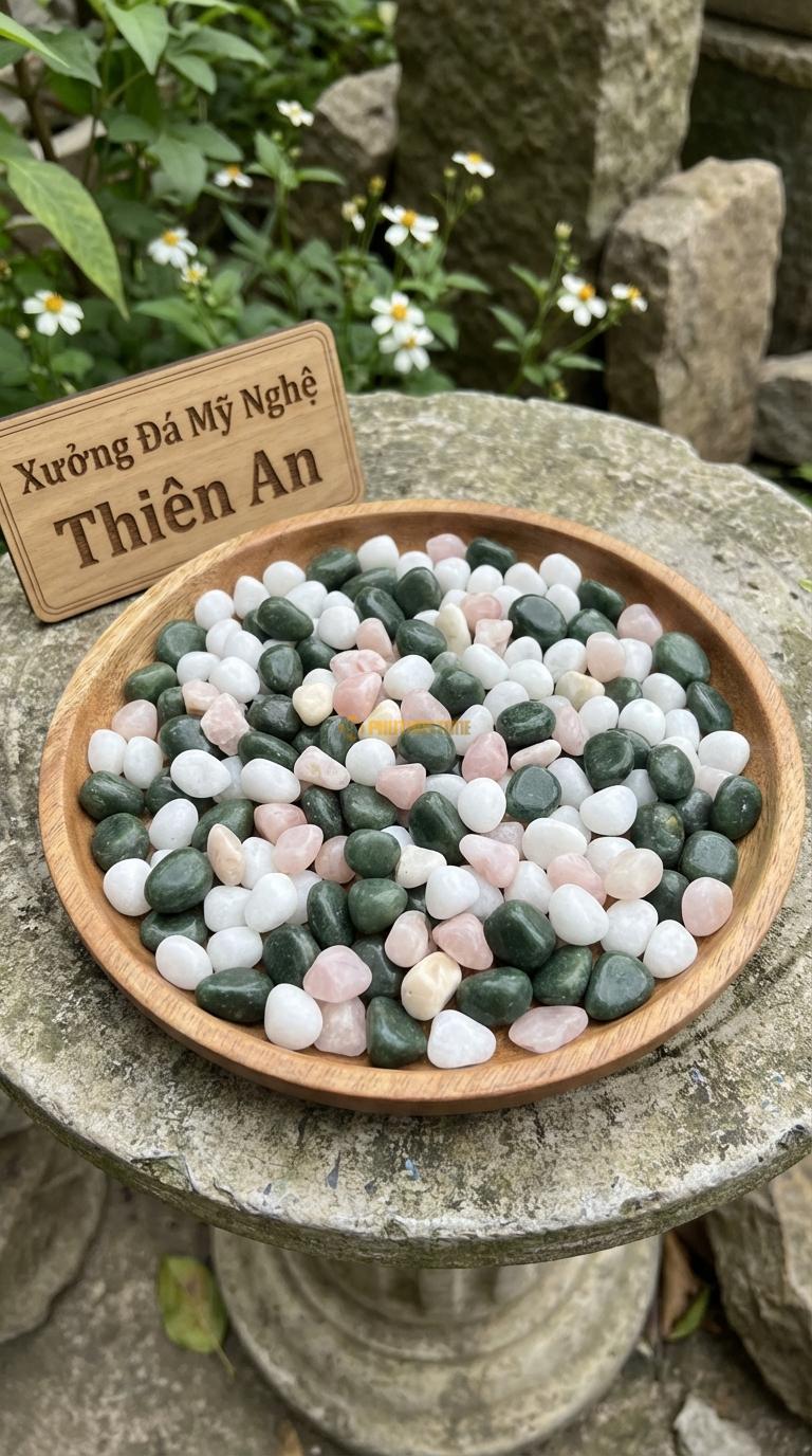 Sỏi Mix 3. Xanh rêu, Trắng quay, Hồng quay Tỉ lệ (50, 30, 20). Size 3-5mm