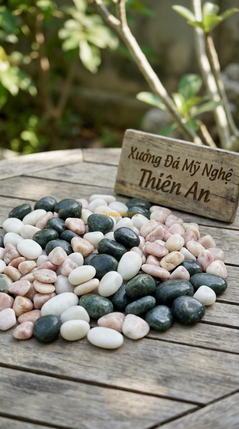 Sỏi Mix 3. Xanh rêu, Trắng quay, Hồng quay Tỉ lệ (50, 30, 20). Size 2-3cm