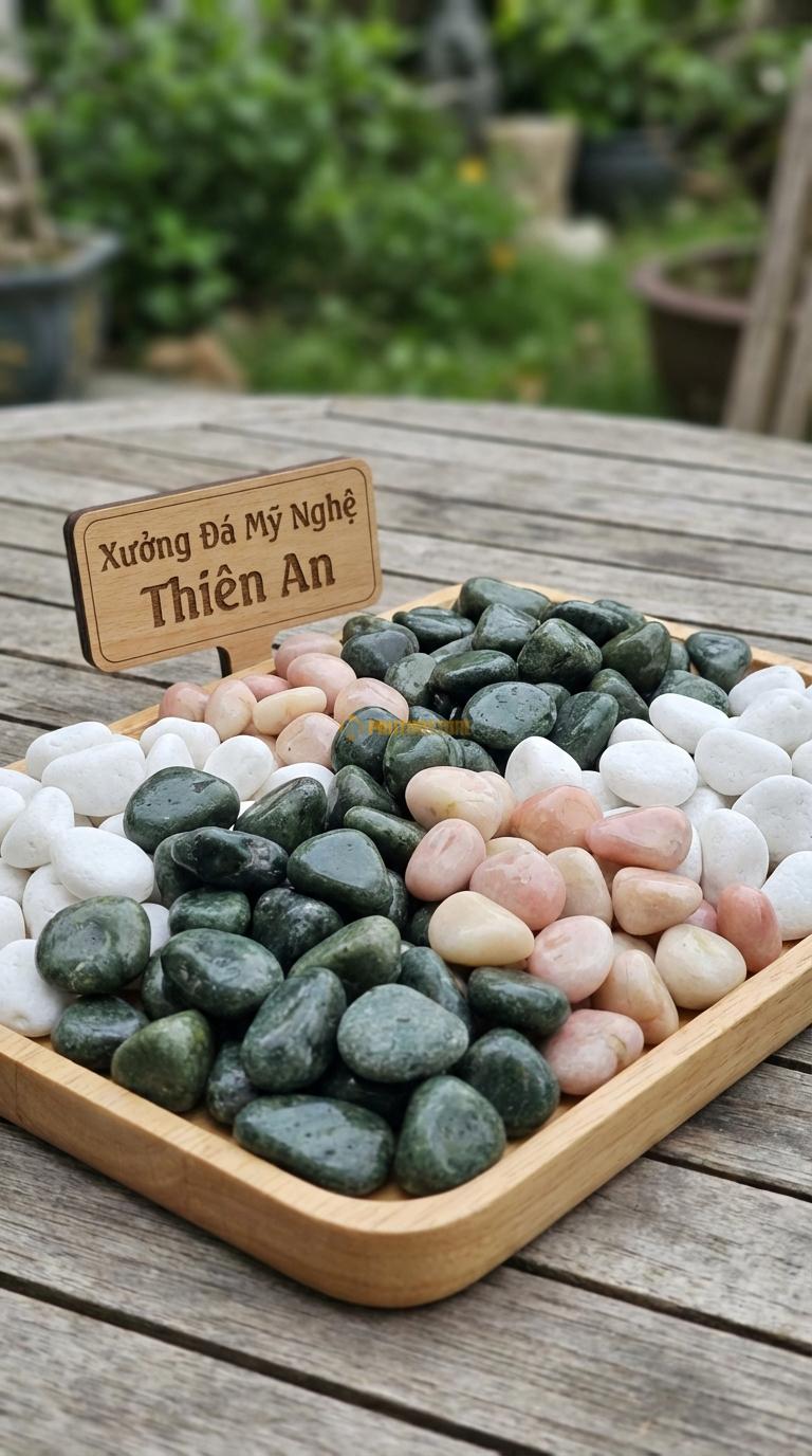 Sỏi Mix 3. Xanh rêu, Trắng quay, Hồng quay Tỉ lệ (60, 25, 15). Size 2-4cm