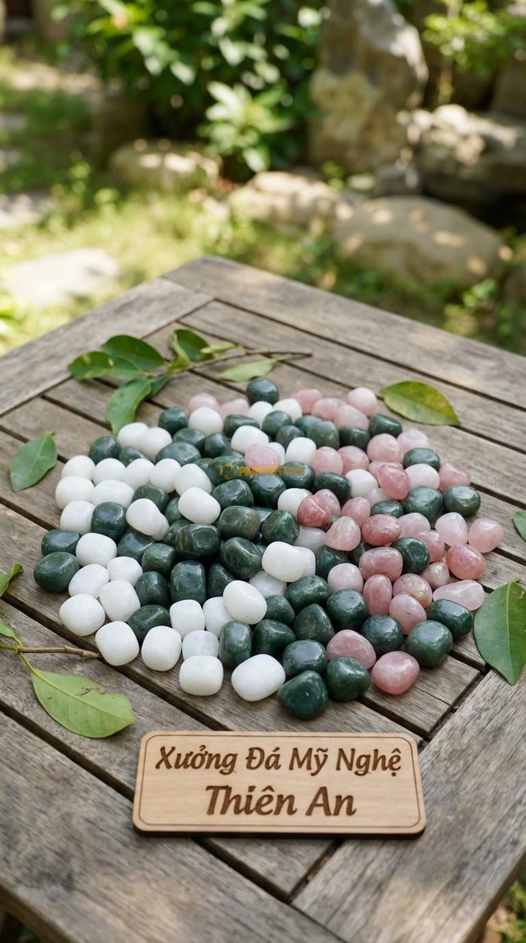 Sỏi Mix 3. Xanh rêu, Trắng quay, Hồng quay Tỉ lệ (60, 25, 15). Size 3-5mm
