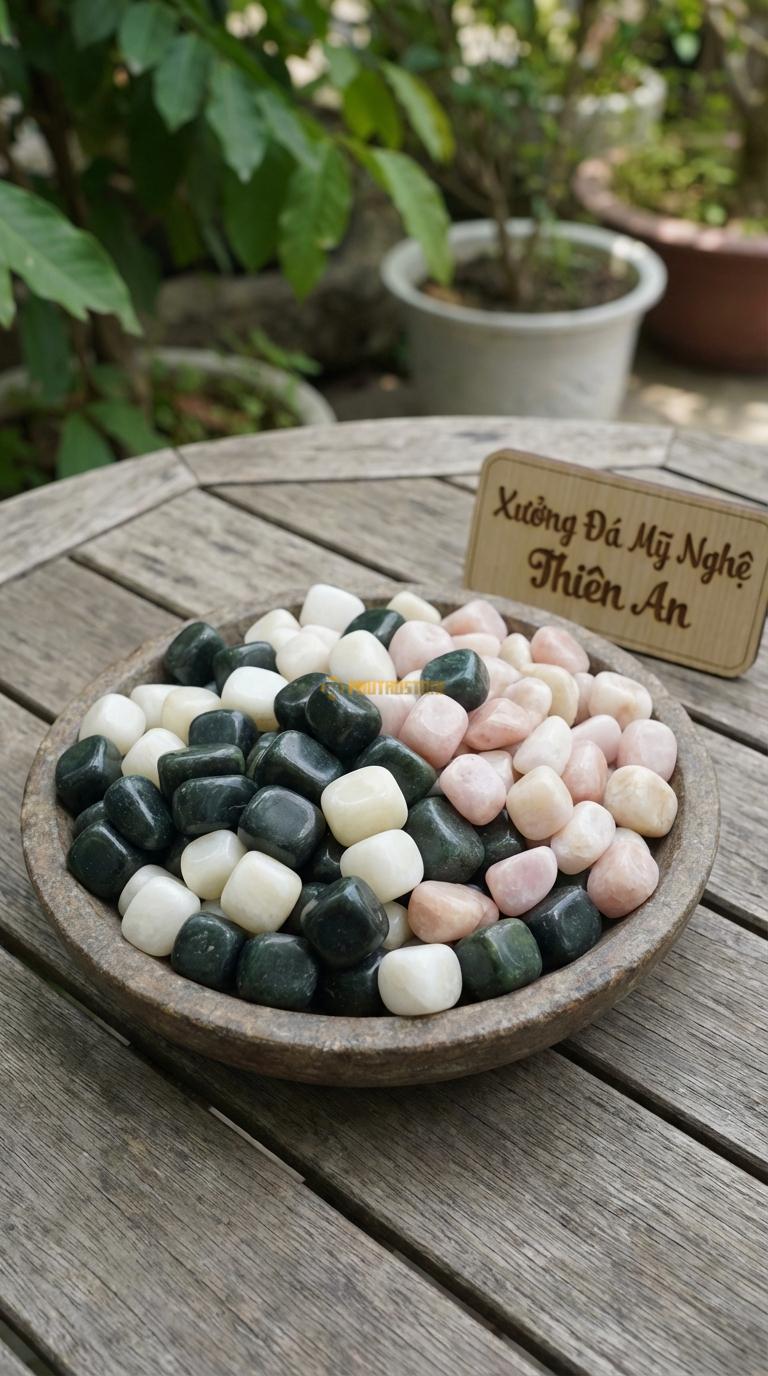 Sỏi Mix 3. Xanh rêu, Trắng quay, Hồng quay Tỉ lệ (60, 25, 15). Size 2-3cm