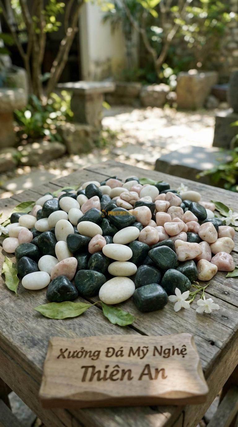 Sỏi Mix 3. Xanh rêu, Trắng quay, Hồng quay Tỉ lệ (60, 25, 15). Size 3-5cm