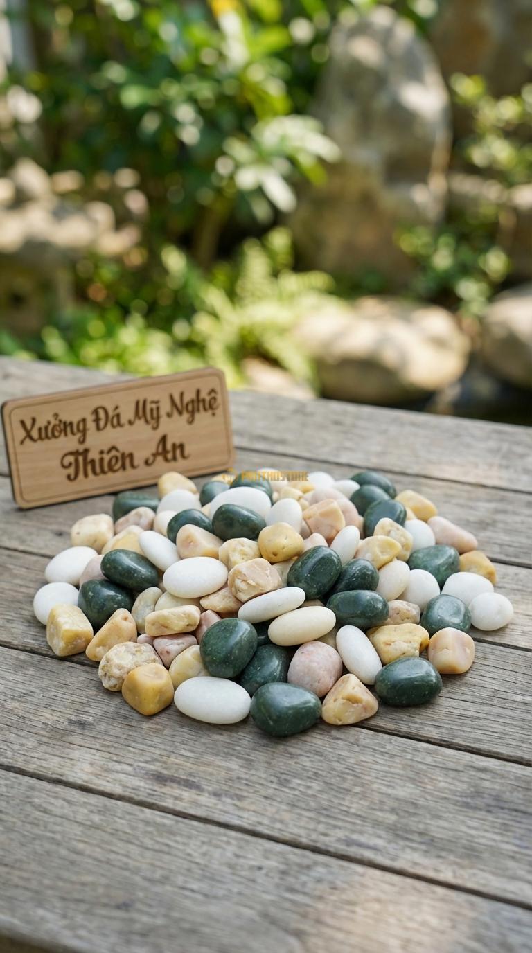Sỏi Mix 3. Xanh rêu, Trắng quay, Vàng quay Tỉ lệ (40, 35, 25). Size 2-3cm
