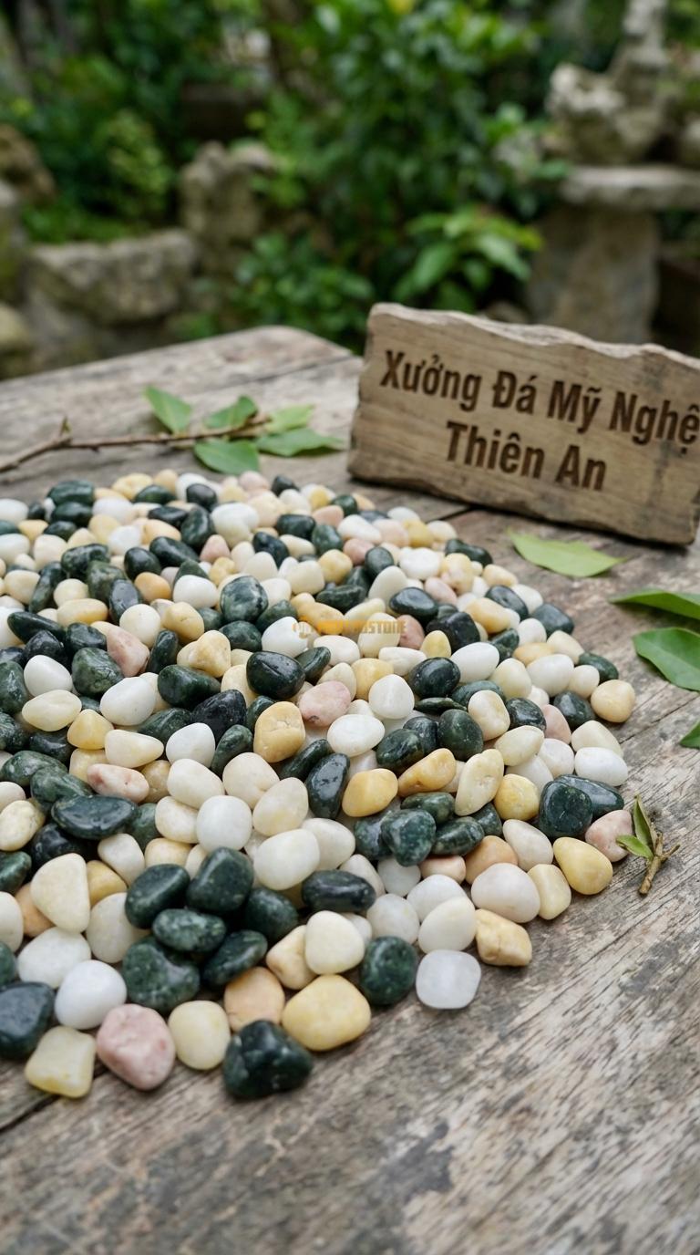 Sỏi Mix 3. Xanh rêu, Trắng quay, Vàng quay Tỉ lệ (45, 30, 25). Size 3-5mm