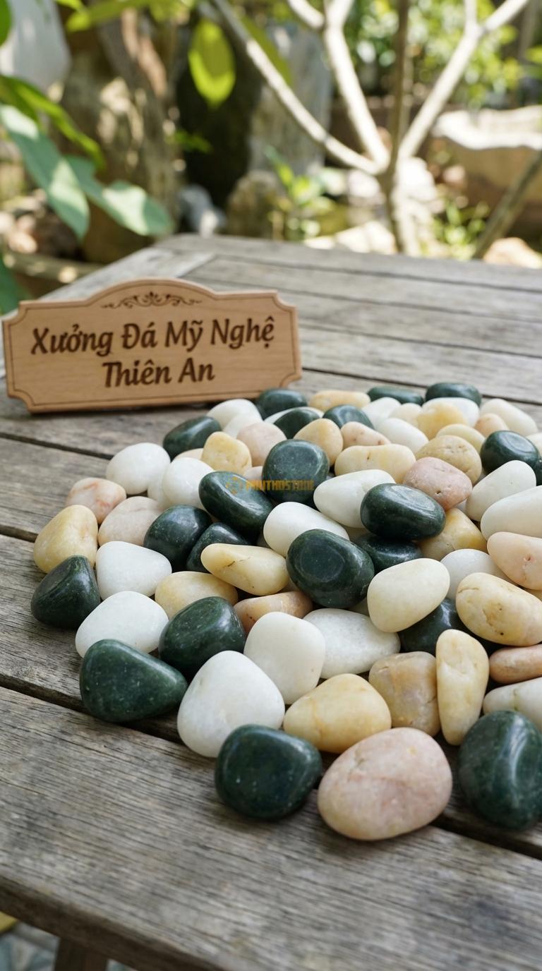 Sỏi Mix 3. Xanh rêu, Trắng quay, Vàng quay Tỉ lệ (45, 30, 25). Size 2-3cm
