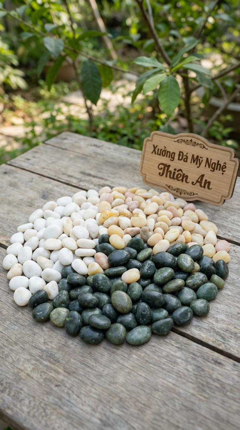 Sỏi Mix 3. Xanh rêu, Trắng quay, Vàng quay Tỉ lệ (50, 30, 20). Size 3-5mm