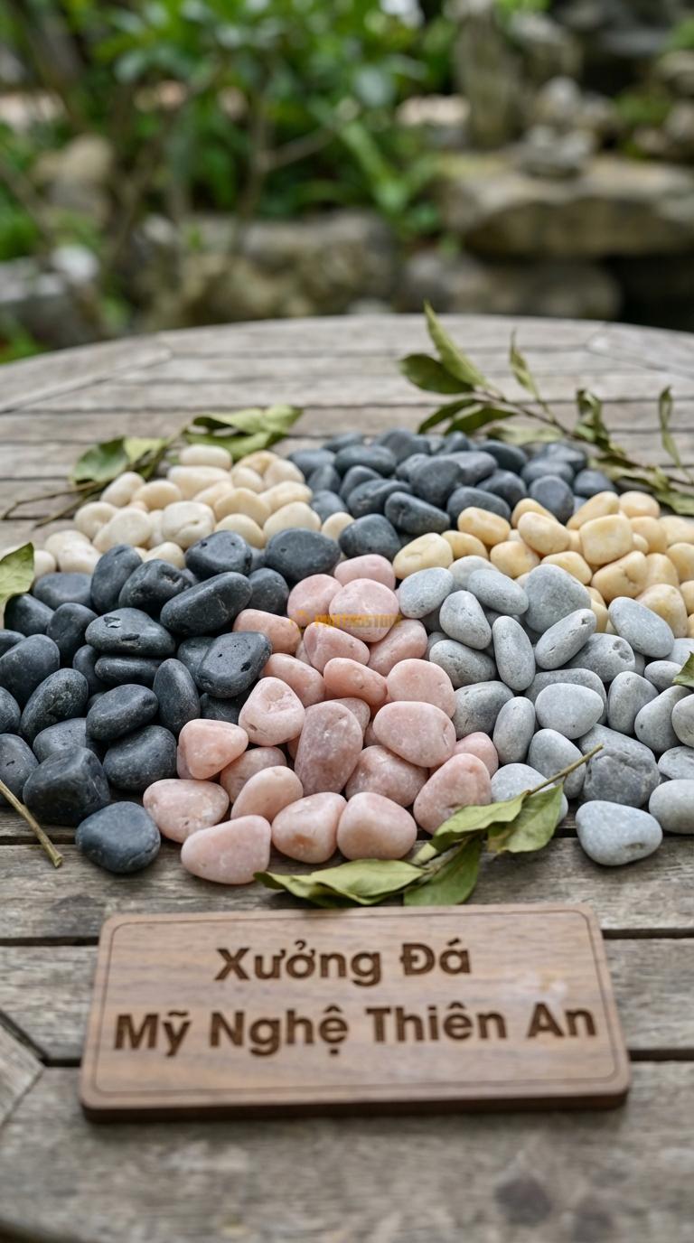 Sỏi Mix 4 loại sỏi đen quay, Hồng quay, Ghi xám quay, Vàng quay Tỉ lệ (45, 20, 20, 15). Size 3-5mm