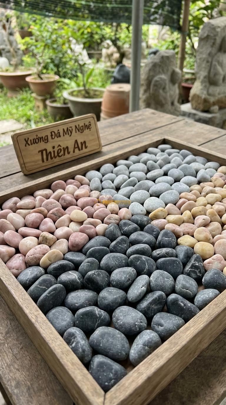 Sỏi Mix 4 loại sỏi đen quay, Hồng quay, Ghi xám quay, Vàng quay Tỉ lệ (45, 20, 20, 15). Size 7-9mm
