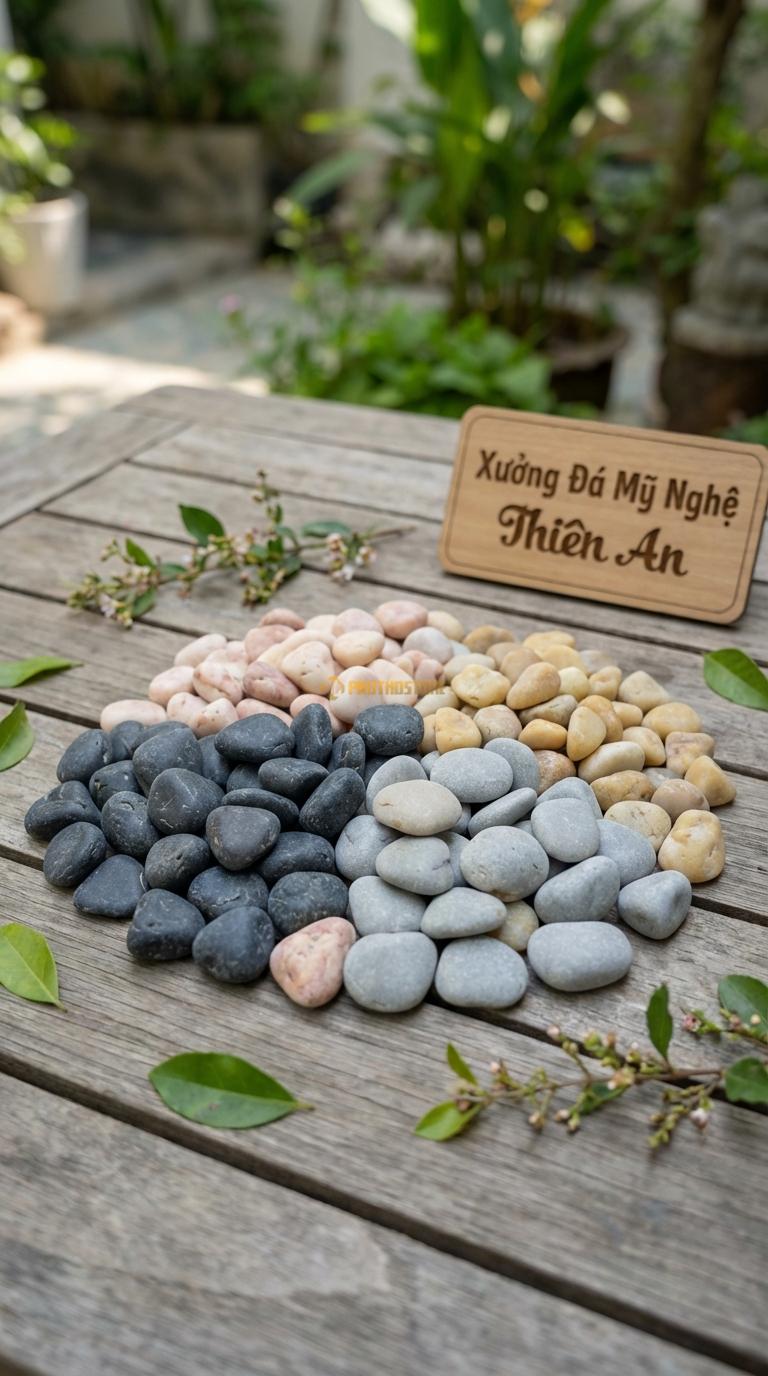 Sỏi Mix 4 loại sỏi đen quay, Hồng quay, Ghi xám quay, Vàng quay Tỉ lệ (45, 20, 20, 15). Size 2-3cm