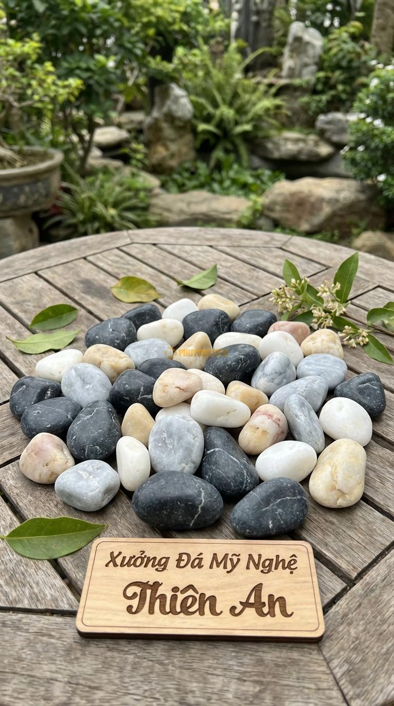 Sỏi Mix 4 loại sỏi đen quay, Trắng quay, Ghi xám quay, Vàng quay Tỉ lệ (40, 25, 20, 15). Size 2-4cm