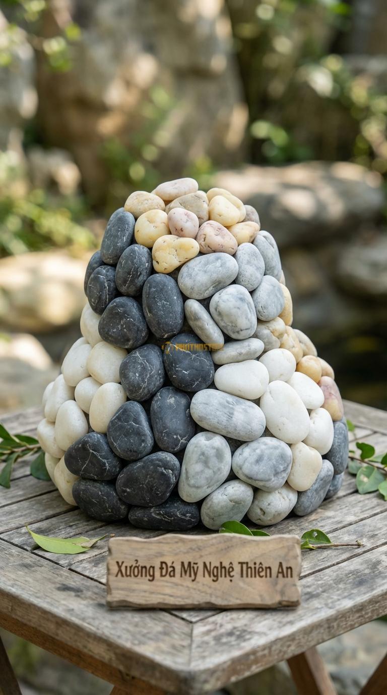 Sỏi Mix 4 loại sỏi đen quay, Trắng quay, Ghi xám quay, Vàng quay Tỉ lệ (30, 30, 25, 15). Size 2-4cm