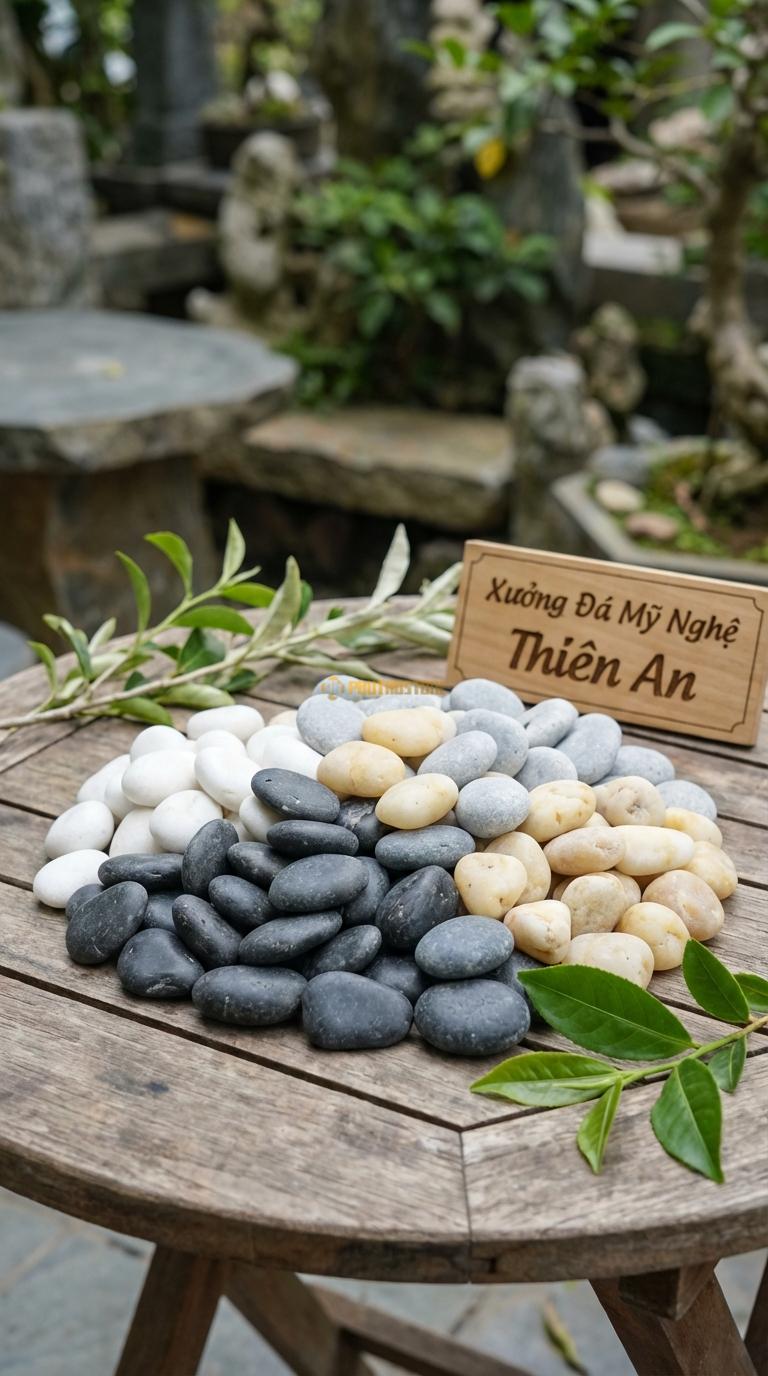 Sỏi Mix 4 loại sỏi đen quay, Trắng quay, Ghi xám quay, Vàng quay Tỉ lệ (45, 20, 20, 15). Size 2-4cm