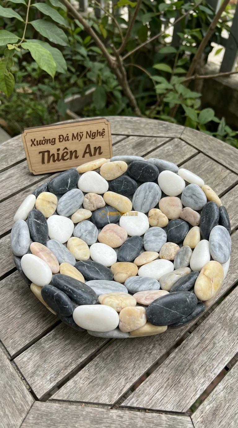 Sỏi Mix 4 loại sỏi đen quay, Trắng quay, Ghi xám quay, Vàng quay Tỉ lệ (35, 25, 25, 15). Size 3-5mm