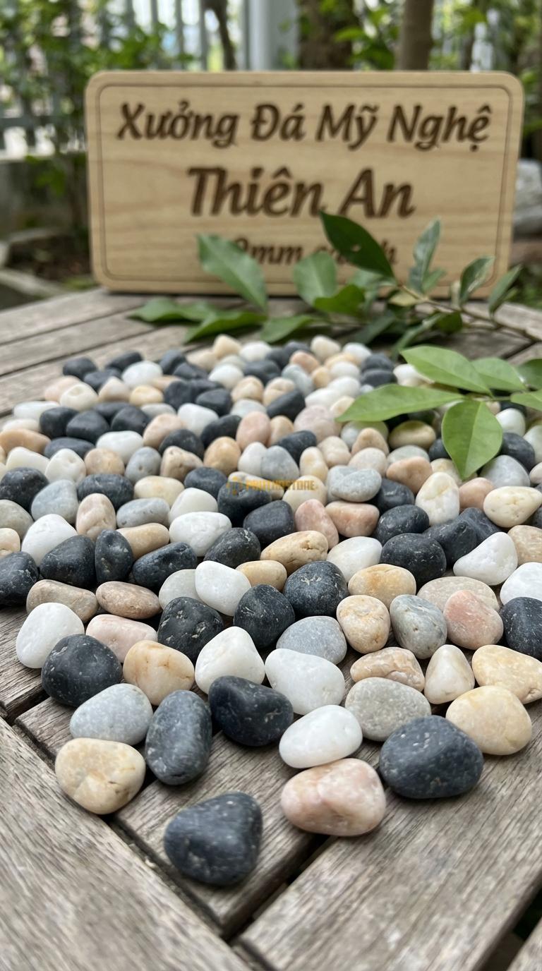 Sỏi Mix 4 loại sỏi đen quay, Trắng quay, Ghi xám quay, Vàng quay Tỉ lệ (30, 30, 25, 15). Size 7-9mm