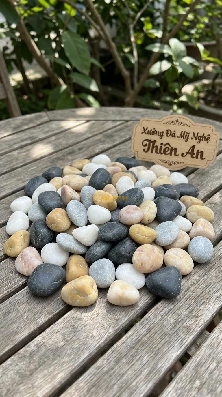 Sỏi Mix 4 loại sỏi đen quay, Trắng quay, Ghi xám quay, Vàng quay Tỉ lệ (35, 25, 25, 15). Size 2-3cm